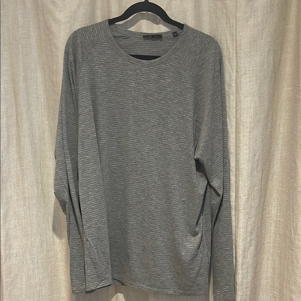 Vince Gray/ White Stripe Long Sleeve Tee Classic Crew Neck